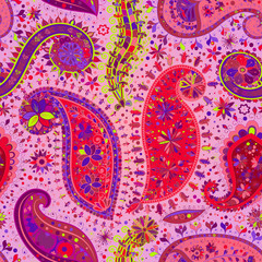 Vintage floral motif ethnic seamless background.