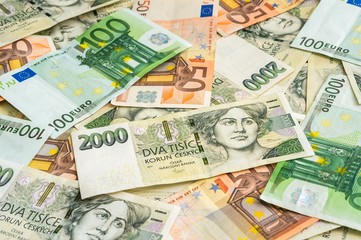 Czech and Euro banknotes background