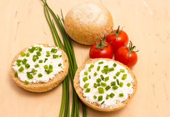 buns with cottage cheese and fresh radish