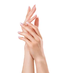 Tableaux ronds sur plexiglas Anti-reflet ManIcure Belles mains féminines. Concept de spa et manucure