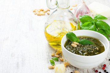 Basil pesto sauce and fresh ingredients
