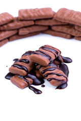 Chocolate candies on a white background.