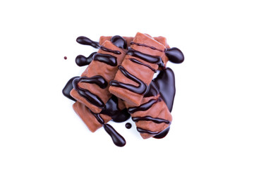 Chocolate candies on a white background.