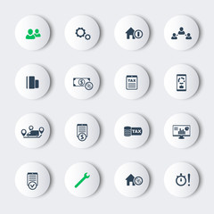 16 finance, costs, tax round modern icons, vector, eps10