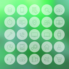 25 business, commerce, line white round icons on blur background
