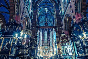 Interior of basilica in Krakow, Poland