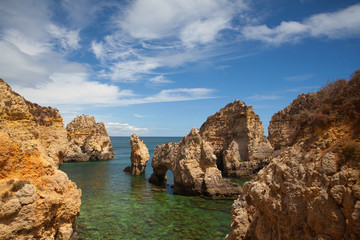 Famous cliffs on Ponta de Piedade, Lagos, Algarve, Portugal
