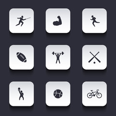 Sport, rounded square icons, vector, eps10