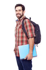 Portrait of a happy smiling student, isolated on white backgroun
