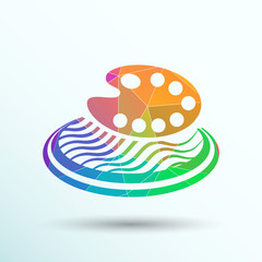 Paint brush with palette icon. Flat design style.