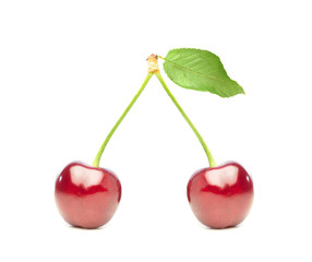 two shiny red cherries