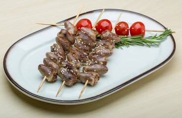 Grilled chicken hearts barbecue