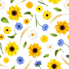 Seamless pattern with summer flowers. Vector illustration.