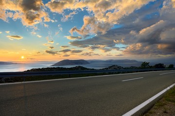 Beautiful coastal road at sunset