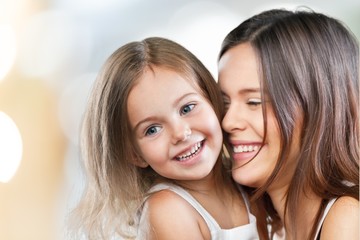 Mum, teeth, hugging.