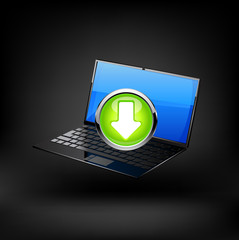 Laptop with download button. Vector