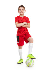 Fototapeta na wymiar standing young soccer player with football