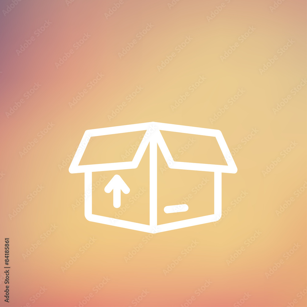 Poster box with arrow up inward, incoming, loading thin line icon