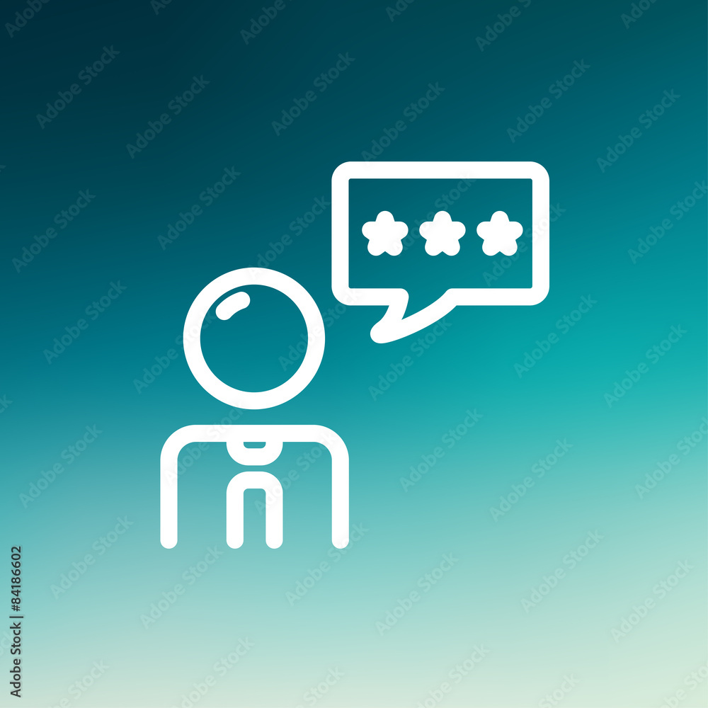 Poster man with three stars in speech bubble thin line icon