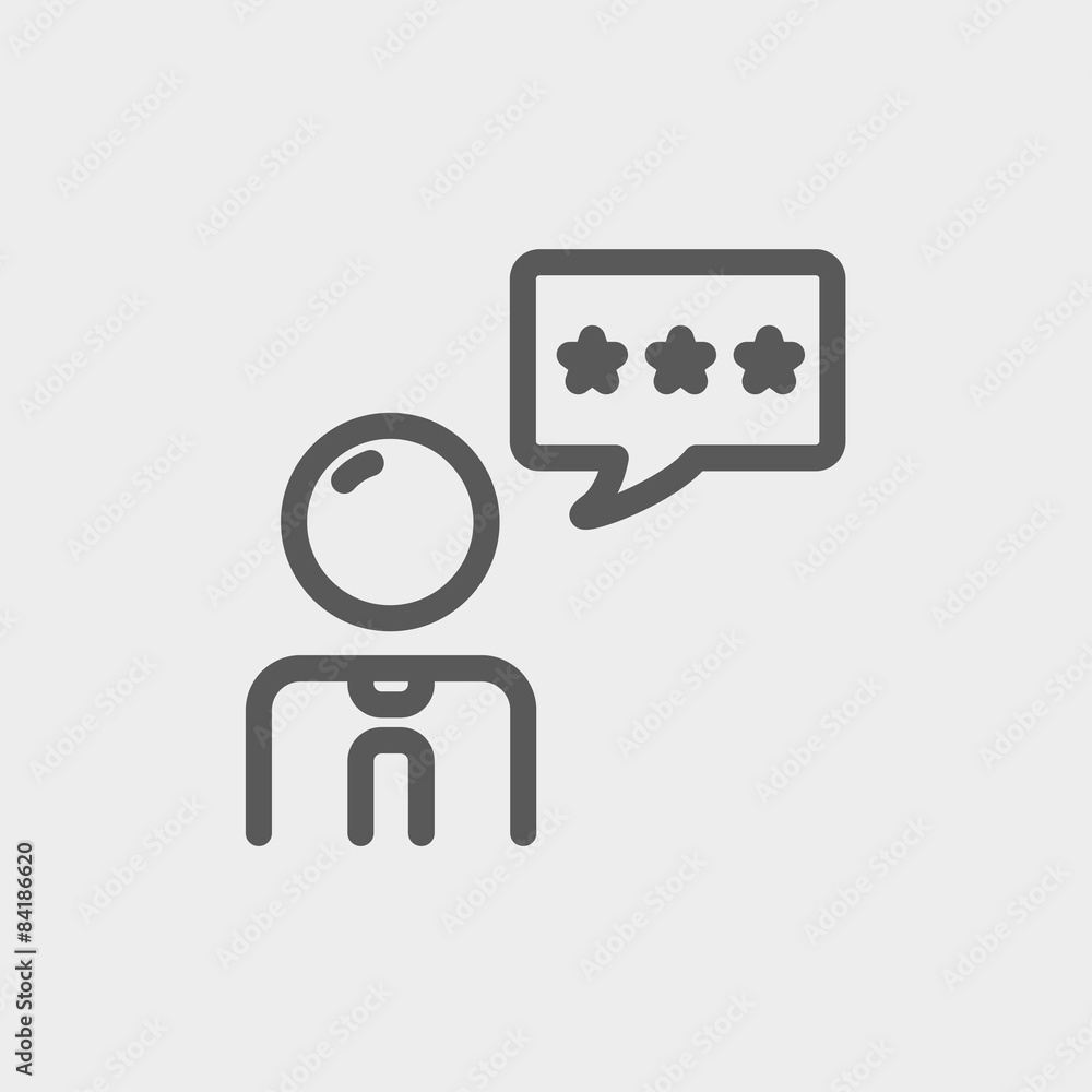Poster man with three stars in speech bubble thin line icon