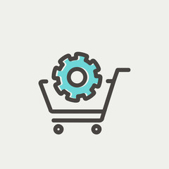 Shopping cart with gear thin line icon