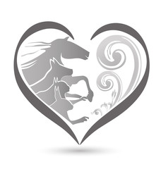 Cat dog horse and rabbit silhouettes floral heart love shape icon logo vector