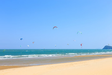 Pran Buri, Thailand - Apr 4, 2015: Surfer play kite surf at Pran