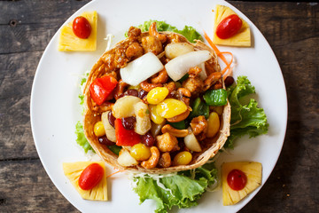 Stir fried chicken with cashew nuts.