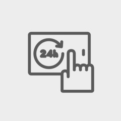Touching the time in smartphone thin line icon