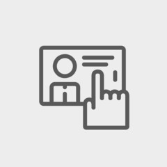 Finger pointing a picture in the smartphone thin line icon