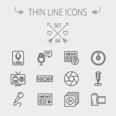 Multimedia thin line icon set