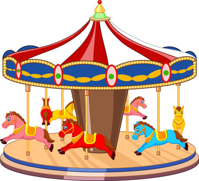 Cartoon carousel with colorful horses