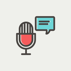 Microphone with speech bubble thin line icon
