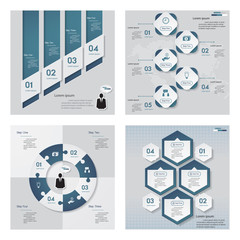 Collection of 4 blue color template/graphic or website layout. Vector Background.