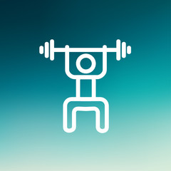 Weightlifter man with barbell thin line icon