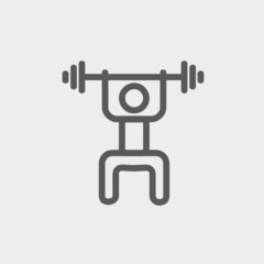 Weightlifter man with barbell thin line icon