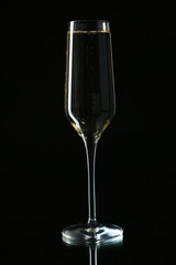 Glass of champagne on a black background