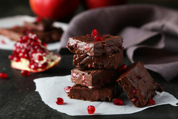 Homemade chocolate fudge with pomegranate