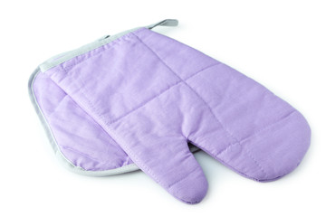 Purple kitchen glove and potholder isolated on white