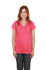 Fototapeta premium young beautiful female with blank t-shirt