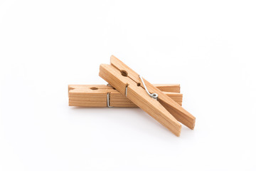 Wooden Cloth Pegs, Isolated on White Background