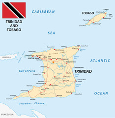 trinidad and tobago road map with flag