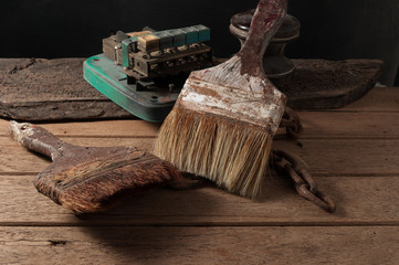 still life with old paintbrush  and old switch vintage