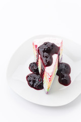 Rainbow crepe cake with blueberry jam