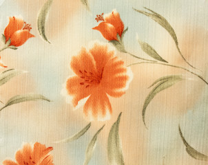 Retro Orange Floral Pattern Fabric Background