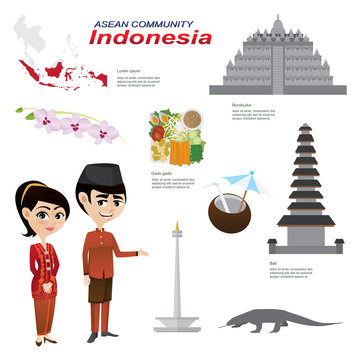cartoon infographic of indonesia asean community.