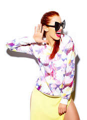 Funny model girl in casual hipster cloth