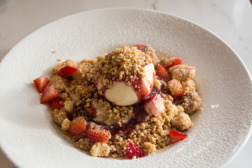Strawberry Crumble Pancake on plate