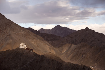Namgyal Tsemo Gompa, The Buddhist monastery in Leh Ladakh  sunse