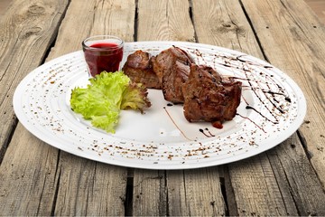 Steak, cooked, roast.